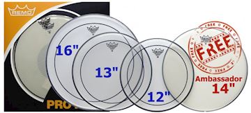 Remo - pp-0320-ps pinstripe clear 12", 13", 16" + 14" ambassador