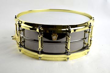 Ludwig - lb416bt snaredrum black beauty 5x14 tube lugs brass hw.